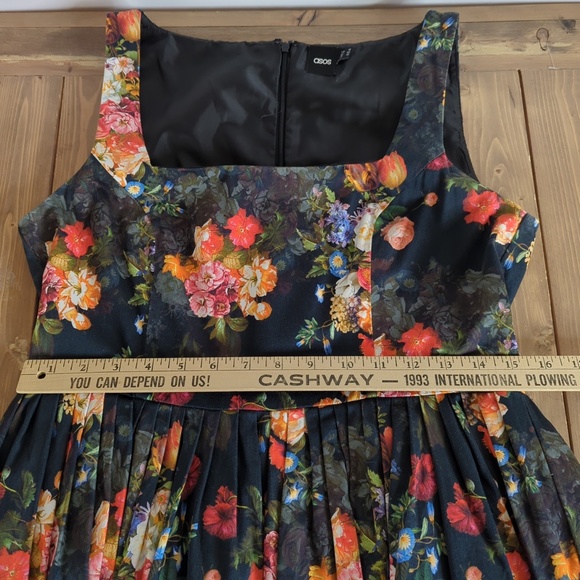ASOS Black Floral Fit and Flare Summer Sleeveless Mini Dress - Picture 9 of 11